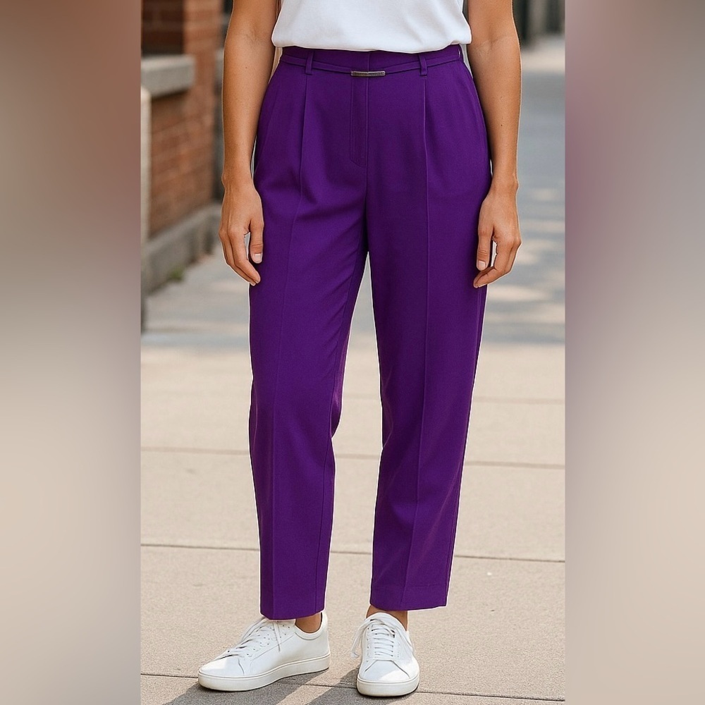 Due Per Due Purple 100% Silk Pleated Trousers Women’s Size 10 light flaws